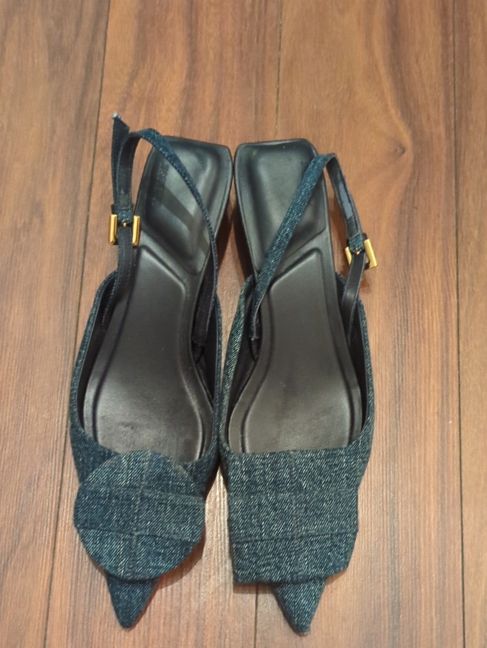 Jacquemus Denim Pointed-Toe Slingback Mules - Dark Blue